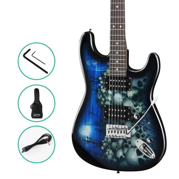 Alpha Electric Guitar Music String Instrument Rock Blue Carry Bag Steel String Deals499