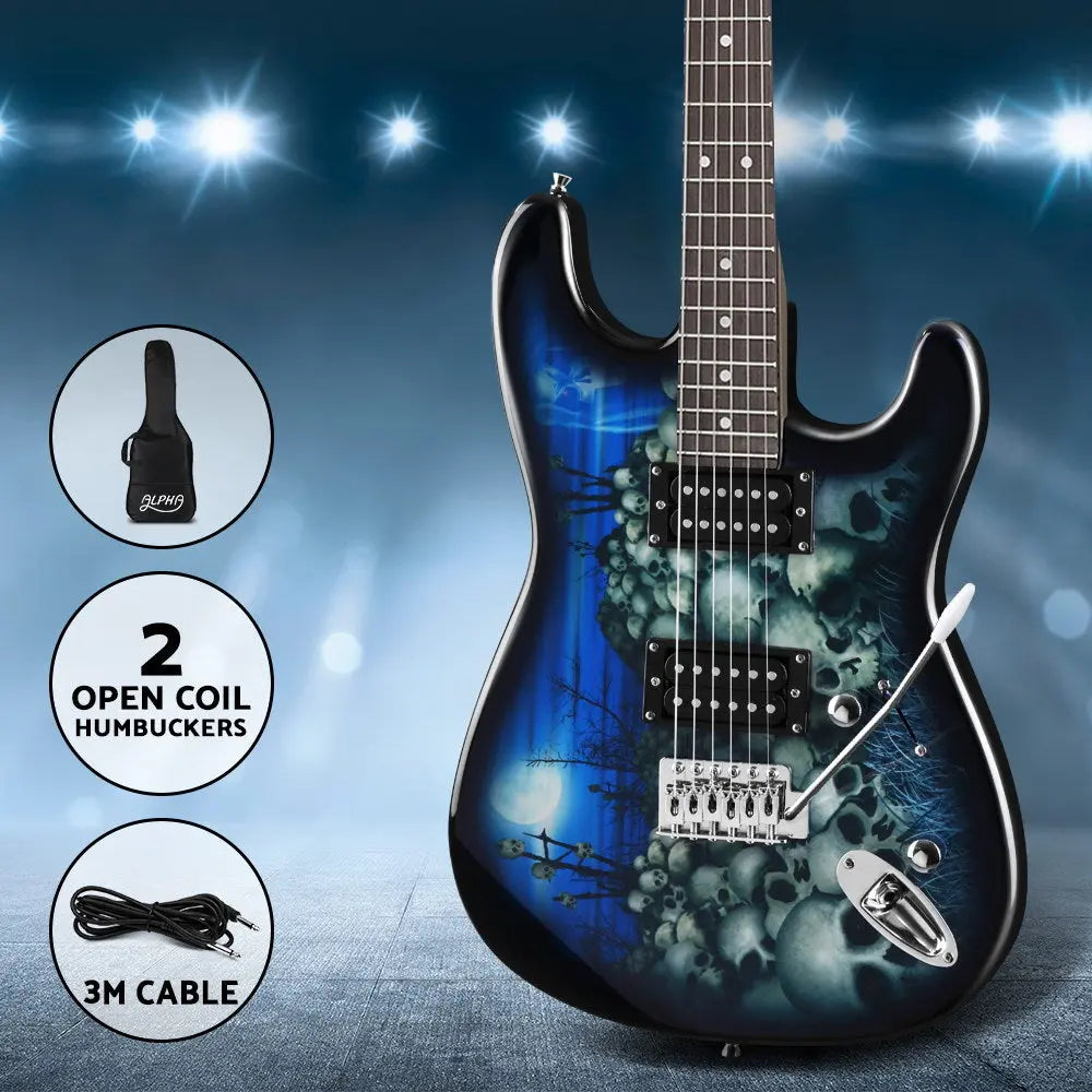 Alpha Electric Guitar Music String Instrument Rock Blue Carry Bag Steel String Deals499