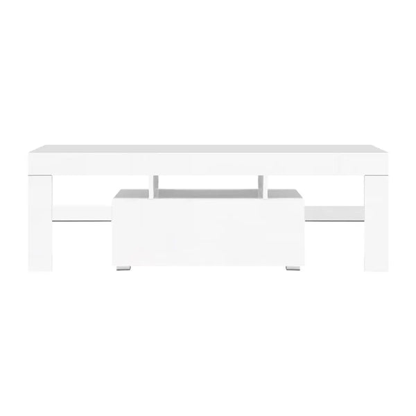 Artiss 130cm RGB LED TV Stand Cabinet Entertainment Unit Gloss Furniture Drawer Tempered Glass Shelf White Deals499