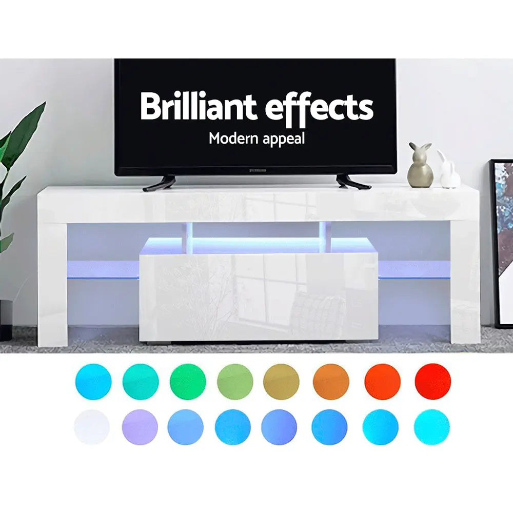 Artiss 130cm RGB LED TV Stand Cabinet Entertainment Unit Gloss Furniture Drawer Tempered Glass Shelf White Deals499