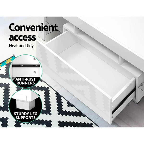 Artiss 130cm RGB LED TV Stand Cabinet Entertainment Unit Gloss Furniture Drawer Tempered Glass Shelf White Deals499