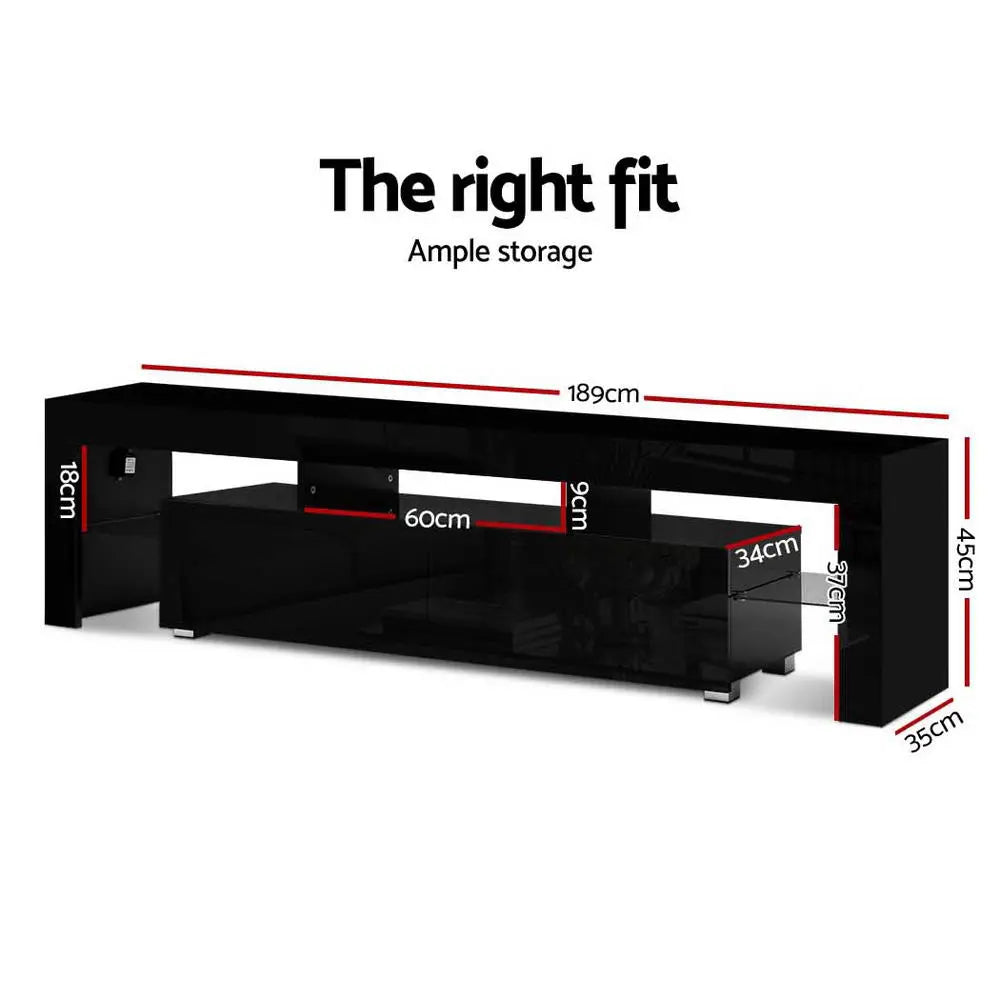 Artiss 189cm RGB LED TV Stand Cabinet Entertainment Unit Gloss Furniture Drawers Tempered Glass Shelf Black Deals499