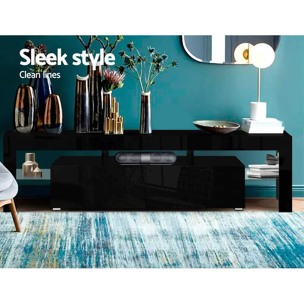 Artiss 189cm RGB LED TV Stand Cabinet Entertainment Unit Gloss Furniture Drawers Tempered Glass Shelf Black Deals499