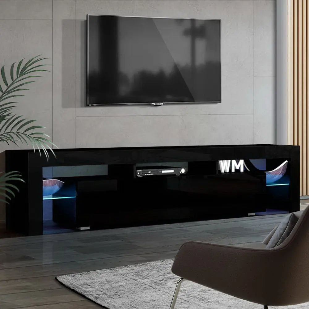Artiss 189cm RGB LED TV Stand Cabinet Entertainment Unit Gloss Furniture Drawers Tempered Glass Shelf Black Deals499