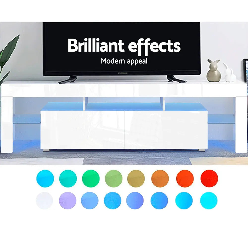 Artiss 189cm RGB LED TV Stand Cabinet Entertainment Unit Gloss Furniture Drawers Tempered Glass Shelf White Deals499