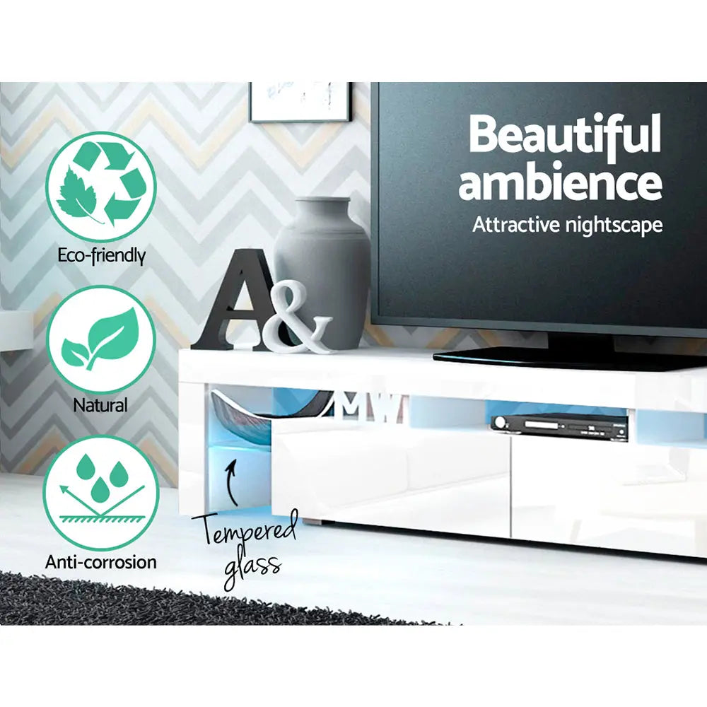 Artiss 189cm RGB LED TV Stand Cabinet Entertainment Unit Gloss Furniture Drawers Tempered Glass Shelf White Deals499