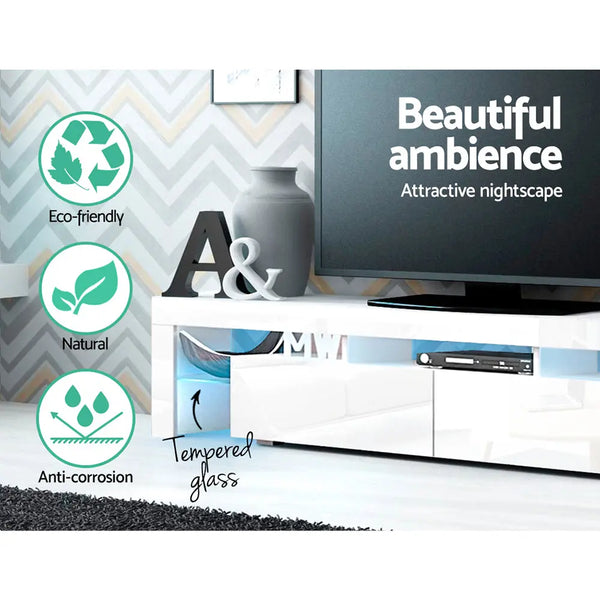 Artiss 189cm RGB LED TV Stand Cabinet Entertainment Unit Gloss Furniture Drawers Tempered Glass Shelf White Deals499