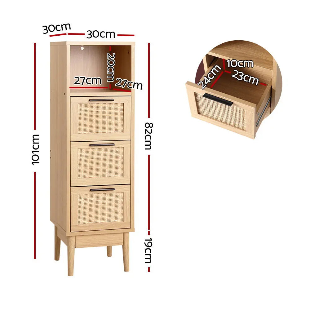 Artiss 3 Chest of Drawers Rattan Furniture Cabinet Storage Side End Table Shelf Deals499