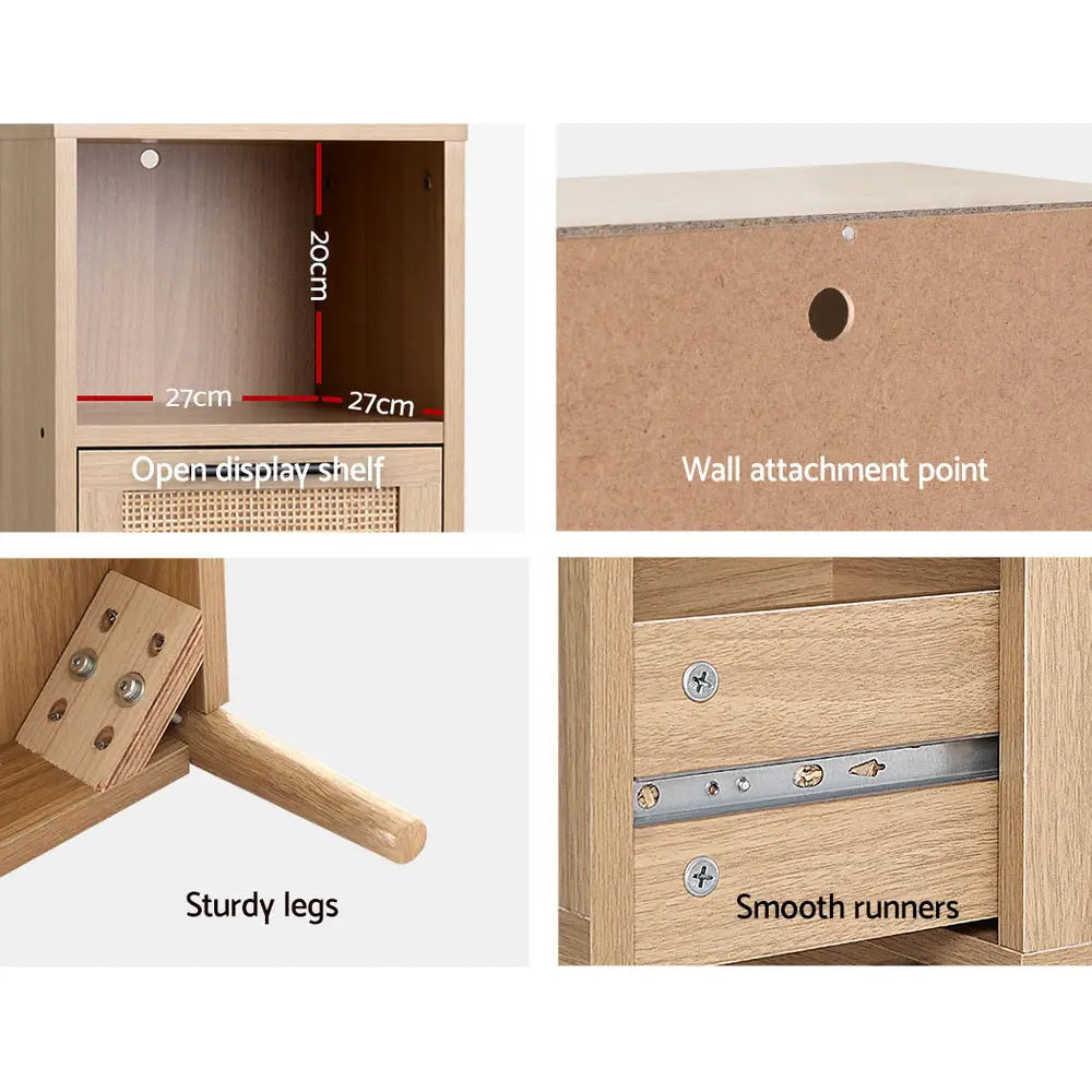 Artiss 3 Chest of Drawers Rattan Furniture Cabinet Storage Side End Table Shelf Deals499