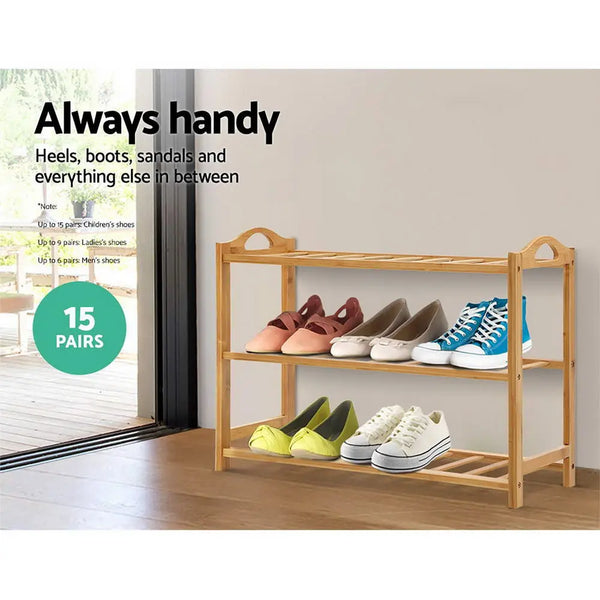 Artiss 3 Tiers Bamboo Shoe Rack Storage Organiser Wooden Shelf Stand Shelves Deals499