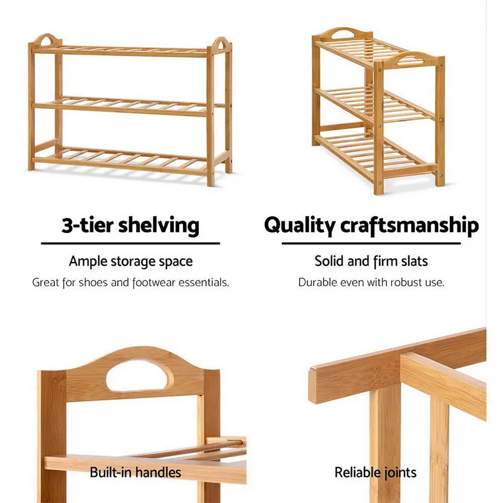Artiss 3 Tiers Bamboo Shoe Rack Storage Organiser Wooden Shelf Stand Shelves Deals499
