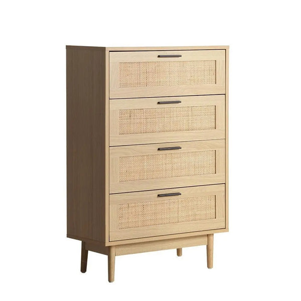 Artiss 4 Chest of Drawers Rattan Tallboy Cabinet Bedroom Clothes Storage Wood Deals499