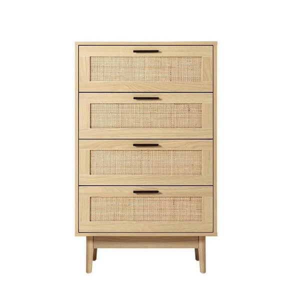 Artiss 4 Chest of Drawers Rattan Tallboy Cabinet Bedroom Clothes Storage Wood Deals499