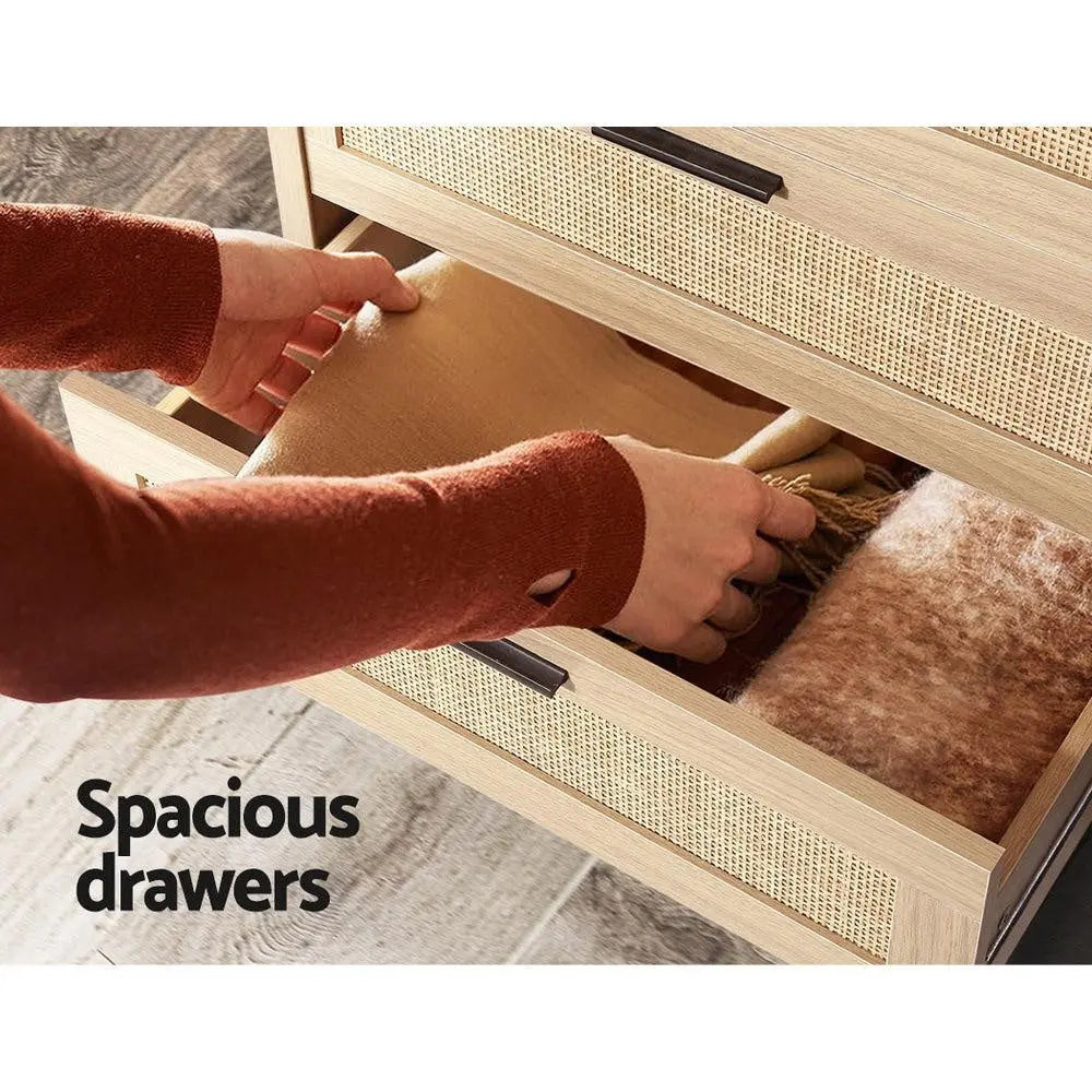 Artiss 4 Chest of Drawers Rattan Tallboy Cabinet Bedroom Clothes Storage Wood Deals499