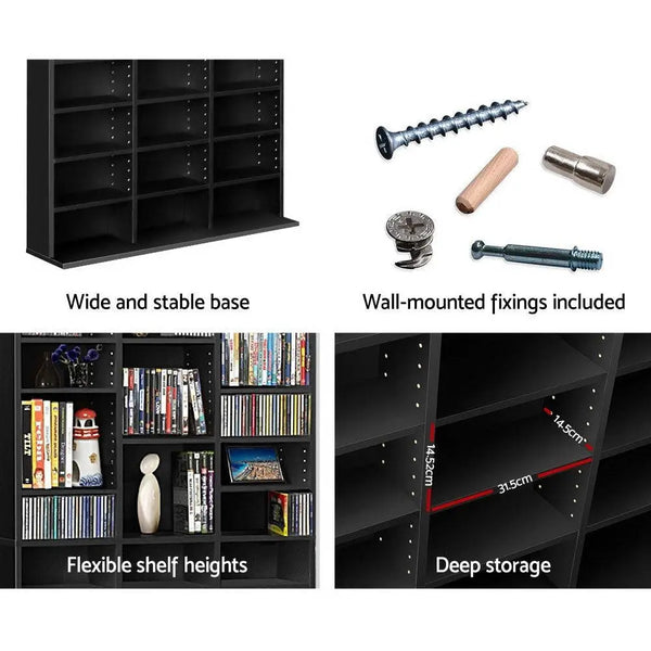 Artiss Adjustable Book Storage Shelf Rack Unit - Black Deals499