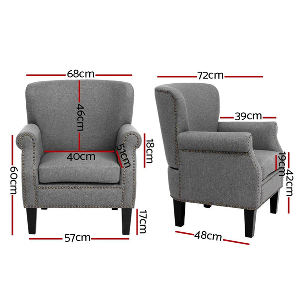 Artiss Armchair Accent Chair Retro Armchairs Lounge Accent Chair Single Sofa Linen Fabric Seat Grey Deals499