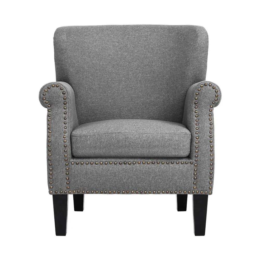 Artiss Armchair Accent Chair Retro Armchairs Lounge Accent Chair Single Sofa Linen Fabric Seat Grey Deals499