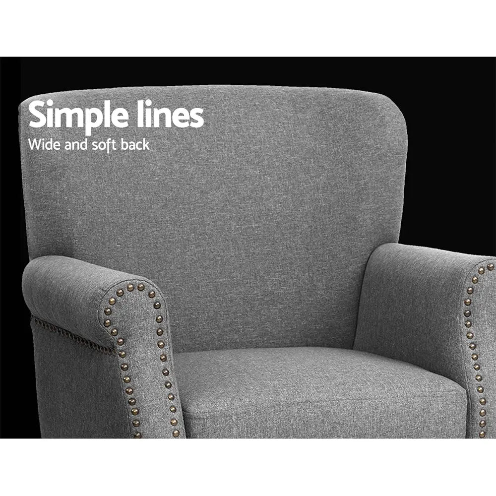 Artiss Armchair Accent Chair Retro Armchairs Lounge Accent Chair Single Sofa Linen Fabric Seat Grey Deals499