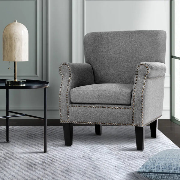 Artiss Armchair Accent Chair Retro Armchairs Lounge Accent Chair Single Sofa Linen Fabric Seat Grey Deals499
