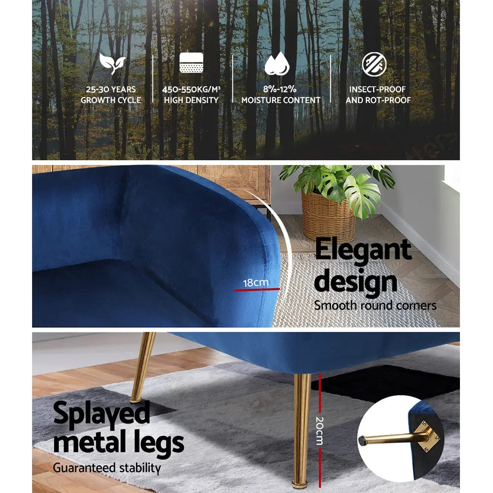 Artiss Armchair Lounge Arm Chair Sofa Accent Armchairs Chairs Couch Velvet Navy Deals499