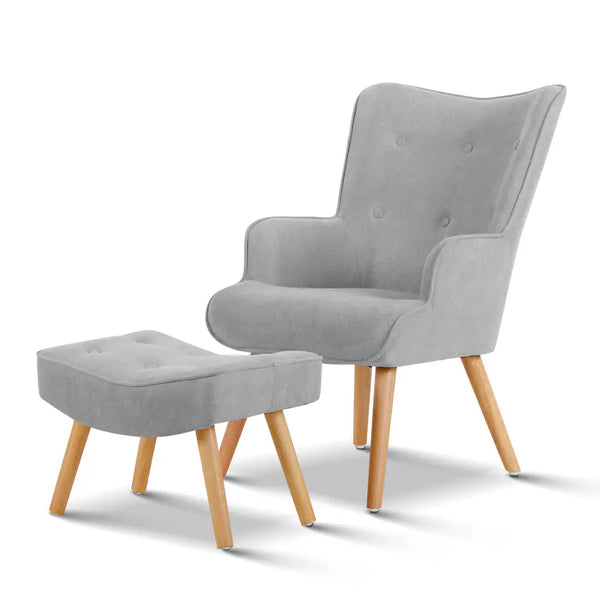 Artiss Armchair and Ottoman - Light Grey Deals499