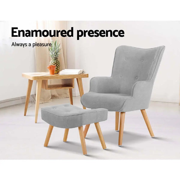 Artiss Armchair and Ottoman - Light Grey Deals499