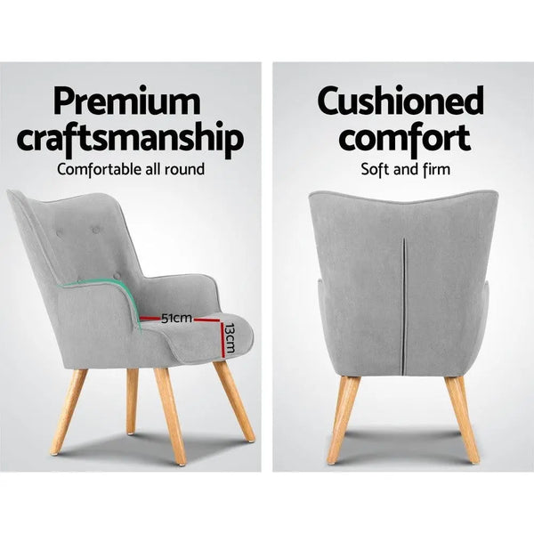 Artiss Armchair and Ottoman - Light Grey Deals499