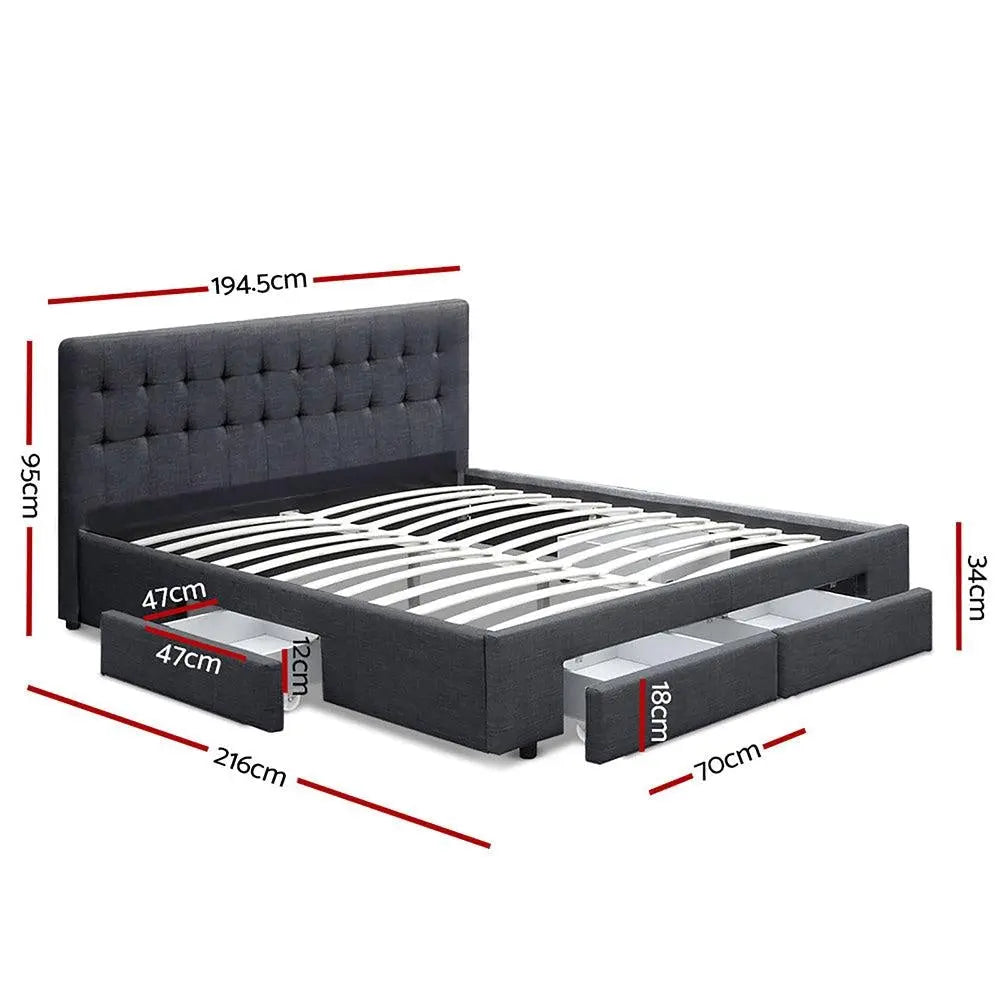 Artiss Avio Bed Frame Fabric Storage Drawers - Charcoal King Deals499