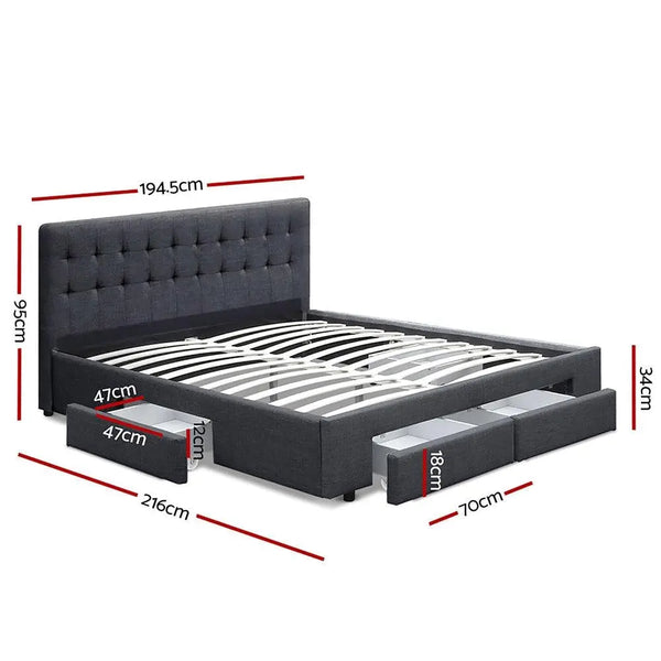 Artiss Avio Bed Frame Fabric Storage Drawers - Charcoal King Deals499