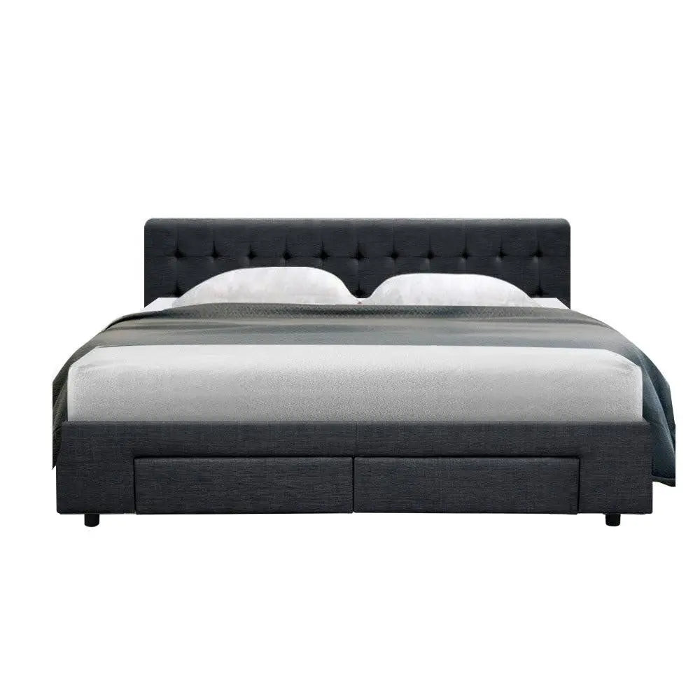 Artiss Avio Bed Frame Fabric Storage Drawers - Charcoal King Deals499