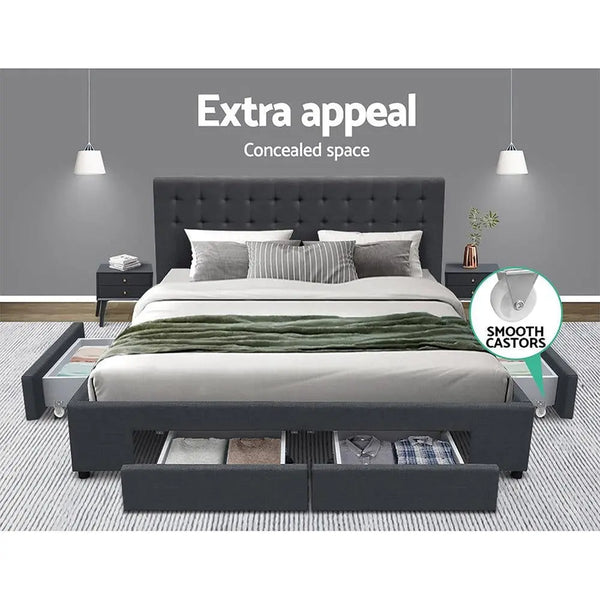 Artiss Avio Bed Frame Fabric Storage Drawers - Charcoal King Deals499