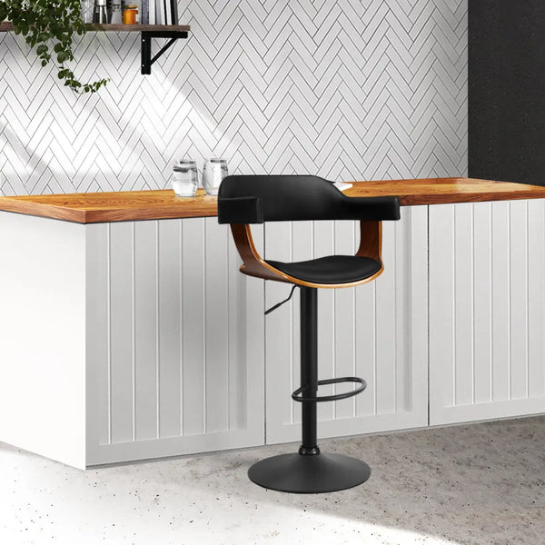 Artiss Bar Stool Curved Gas Lift PU Leather - Black and Wood Deals499