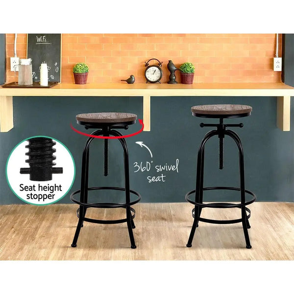 Artiss Bar Stool Industrial Round Seat Wood Metal - Black and Brown Deals499