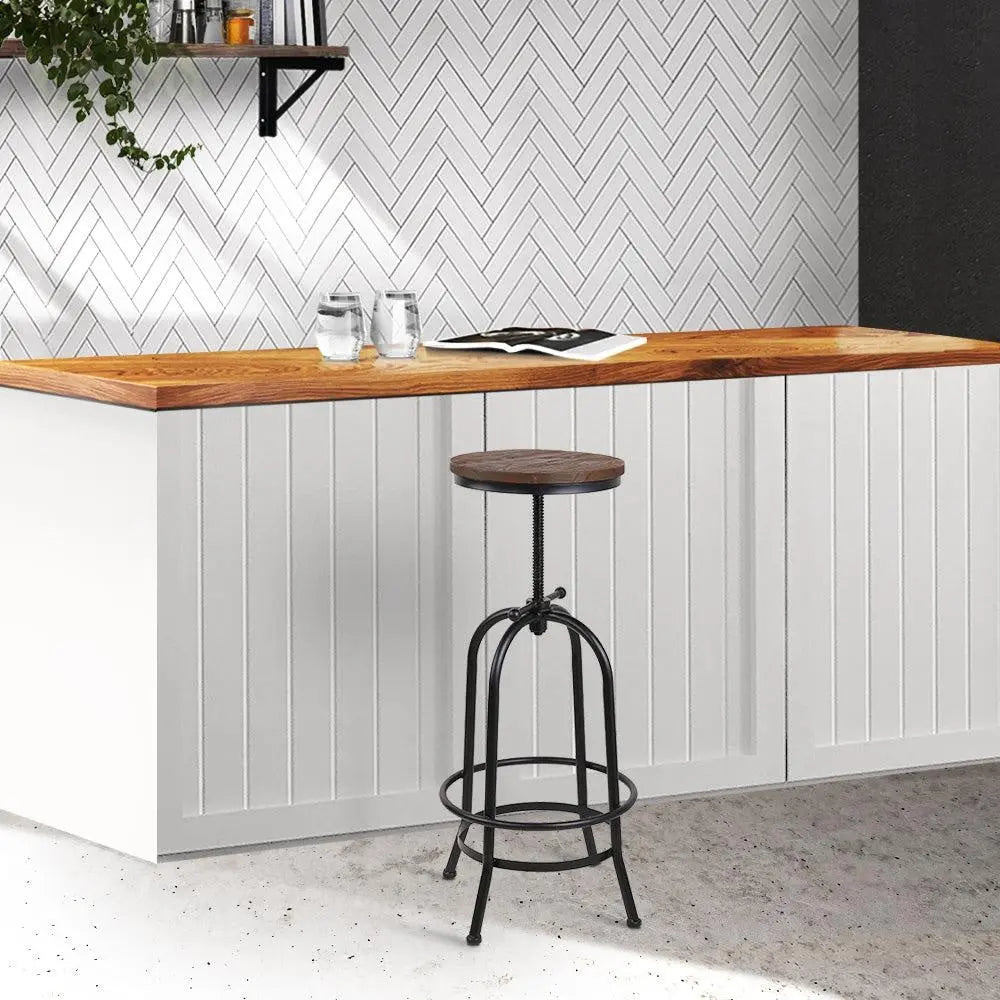 Artiss Bar Stool Industrial Round Seat Wood Metal - Black and Brown Deals499