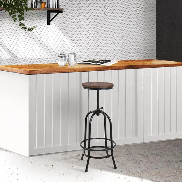 Artiss Bar Stool Industrial Round Seat Wood Metal - Black and Brown Deals499
