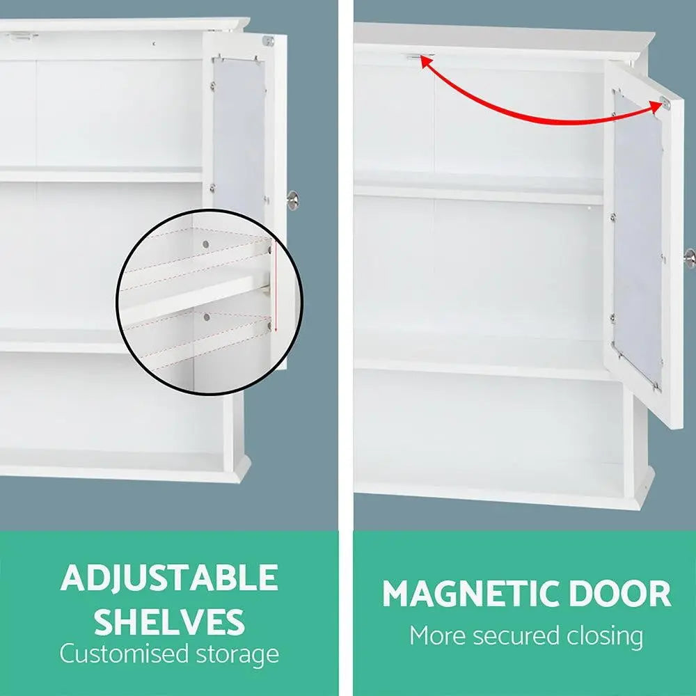 Artiss Bathroom Tallboy Storage Cabinet with Mirror - White Deals499