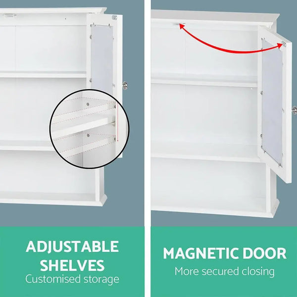Artiss Bathroom Tallboy Storage Cabinet with Mirror - White Deals499