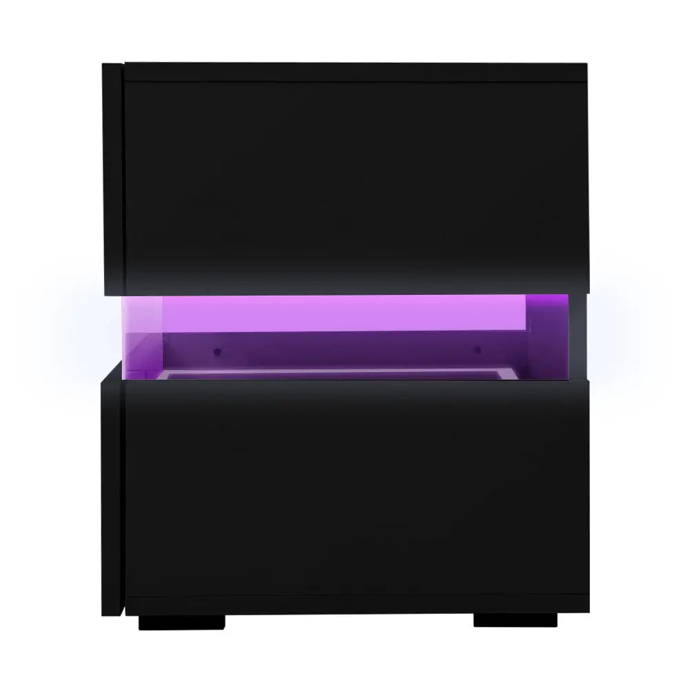 Artiss Bedside Table 2 Drawers RGB LED Side Nightstand High Gloss Cabinet Black Deals499