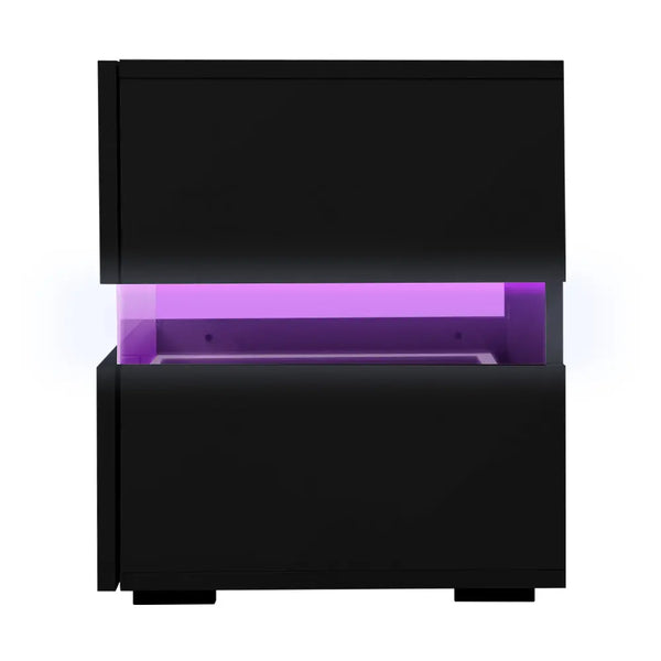 Artiss Bedside Table 2 Drawers RGB LED Side Nightstand High Gloss Cabinet Black Deals499