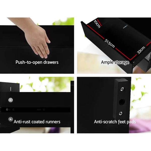 Artiss Bedside Table 2 Drawers RGB LED Side Nightstand High Gloss Cabinet Black Deals499