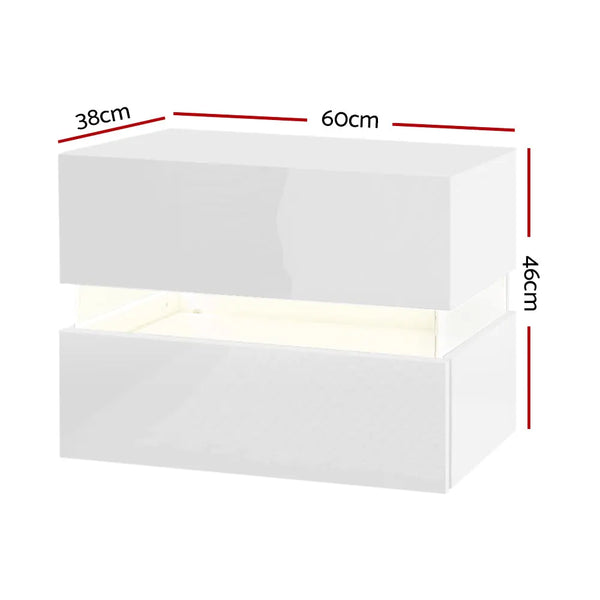 Artiss Bedside Table 2 Drawers RGB LED Side Nightstand High Gloss Cabinet White Deals499