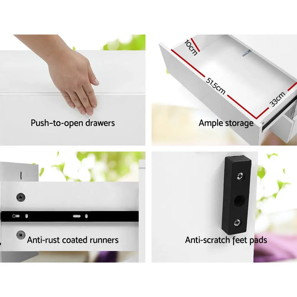 Artiss Bedside Table 2 Drawers RGB LED Side Nightstand High Gloss Cabinet White Deals499