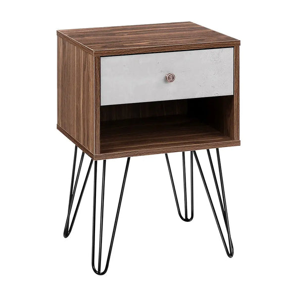 Artiss Bedside Table with Drawer - Grey & Walnut Deals499
