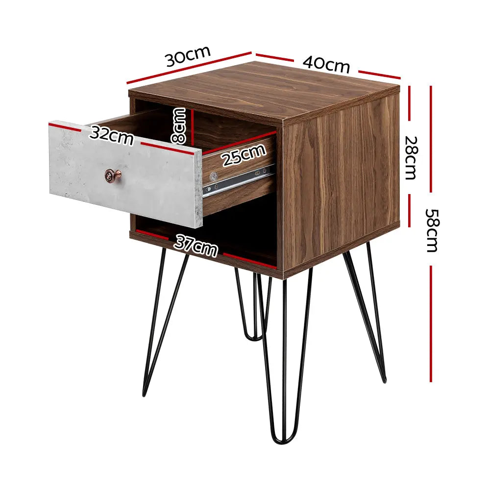 Artiss Bedside Table with Drawer - Grey & Walnut Deals499