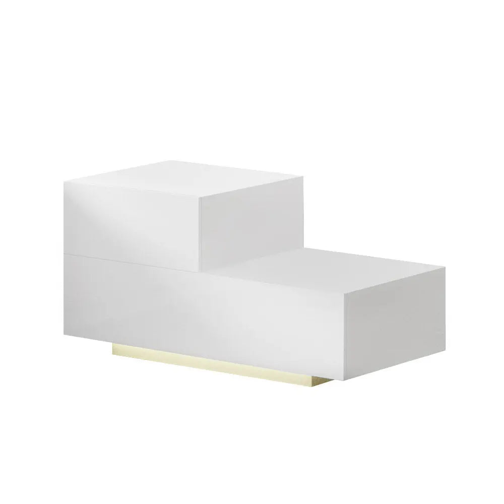 Artiss Bedside Tables 2 Drawers Side Table RGB LED High Gloss Nightstand White Deals499