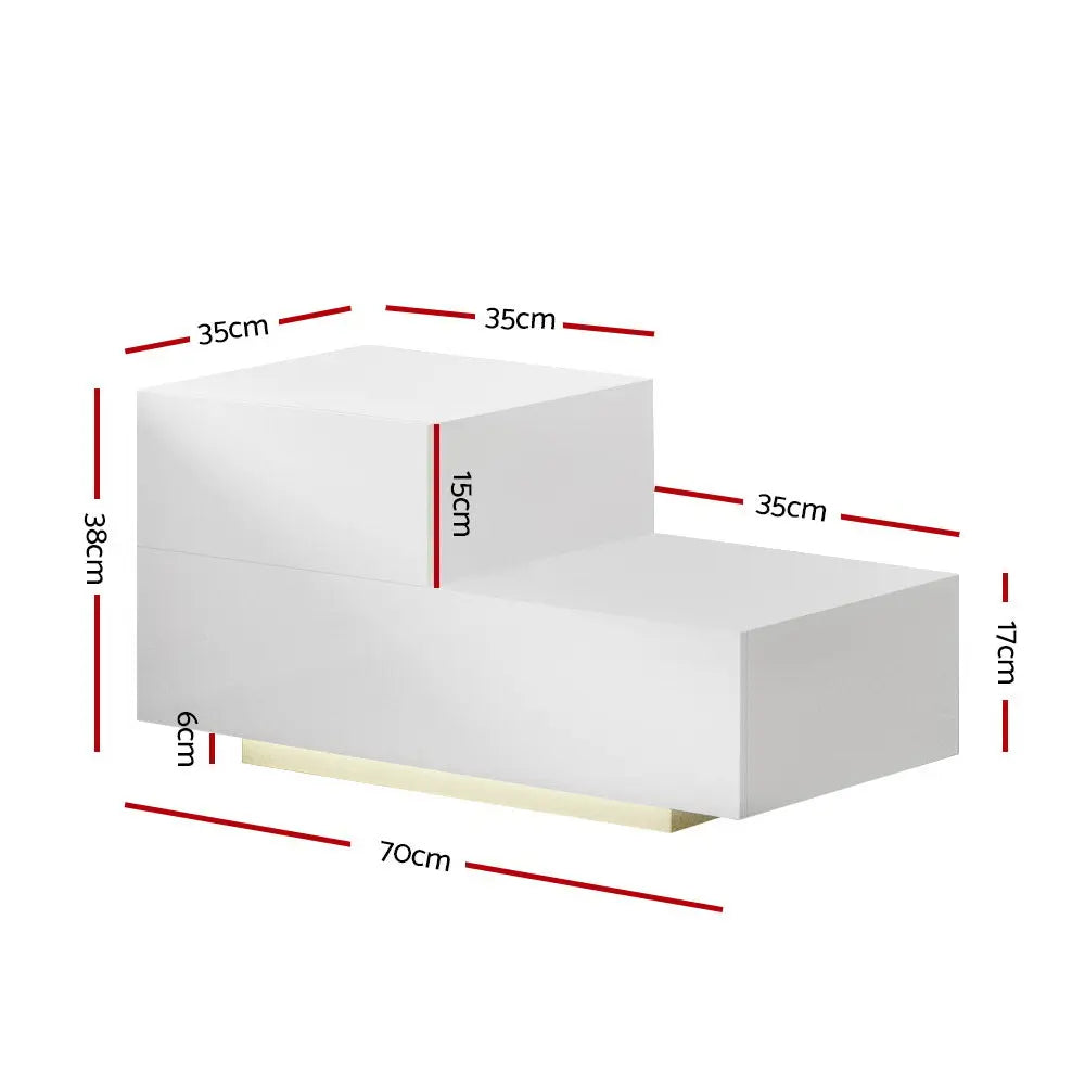Artiss Bedside Tables 2 Drawers Side Table RGB LED High Gloss Nightstand White Deals499