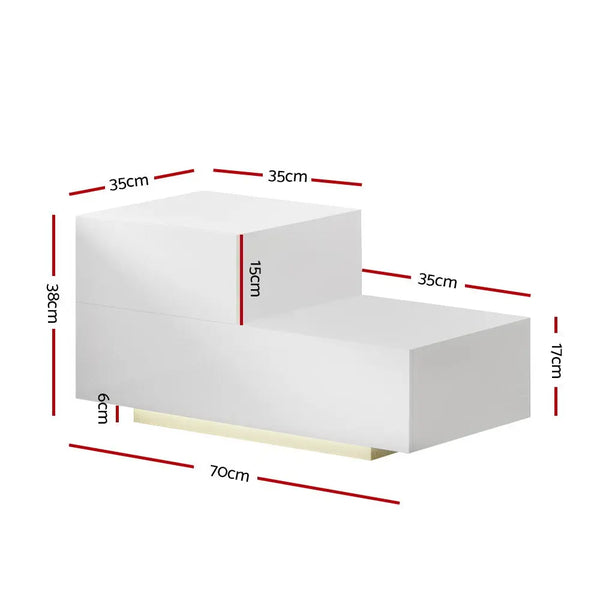Artiss Bedside Tables 2 Drawers Side Table RGB LED High Gloss Nightstand White Deals499