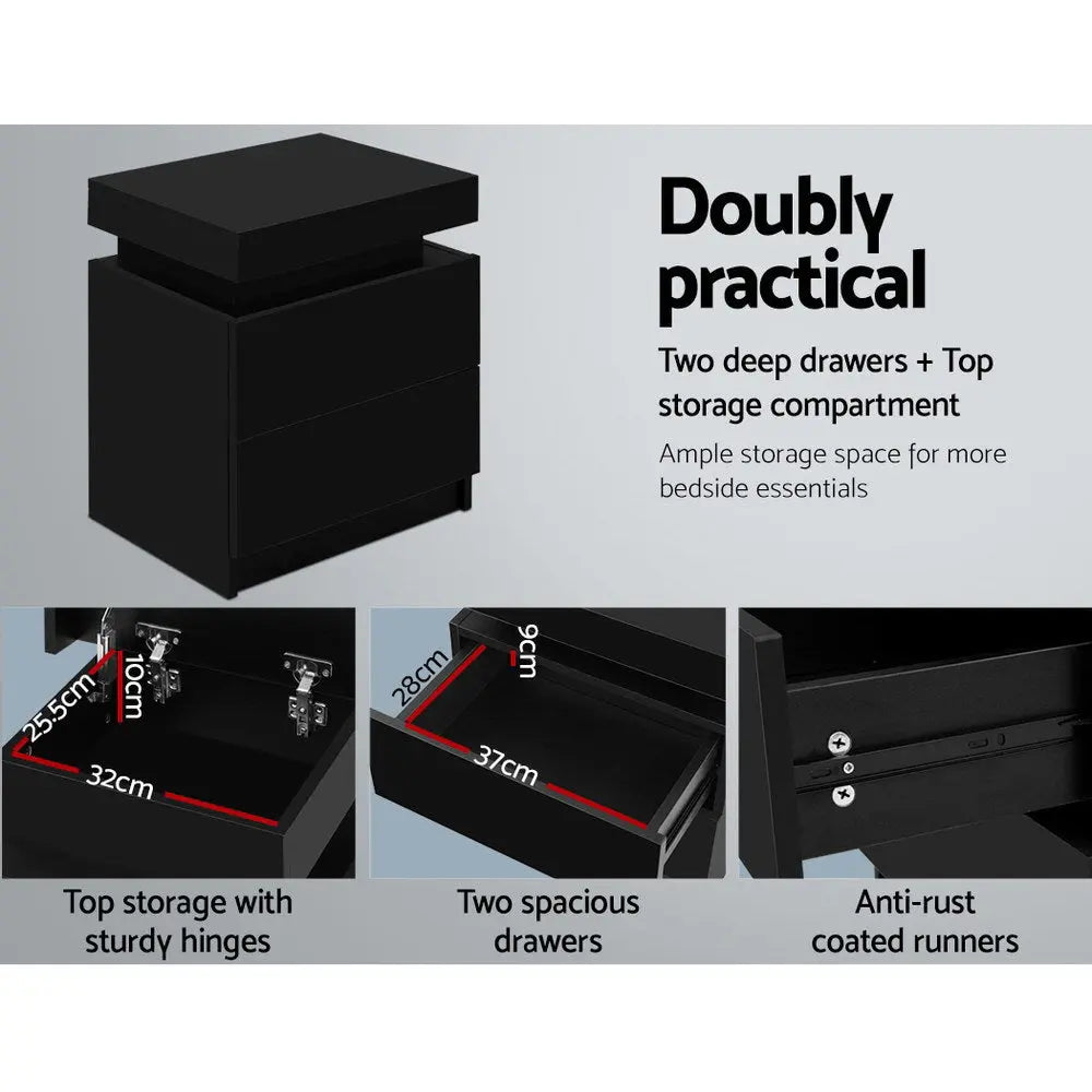 Artiss Bedside Tables 2 Drawers Side Table Storage Nightstand Black Bedroom Wood Deals499