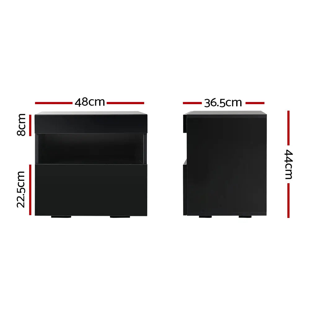 Artiss Bedside Tables Drawers Side Table RGB LED High Gloss Nightstand Black Deals499