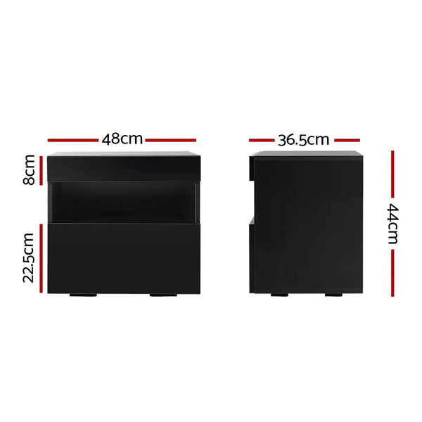Artiss Bedside Tables Drawers Side Table RGB LED High Gloss Nightstand Black Deals499